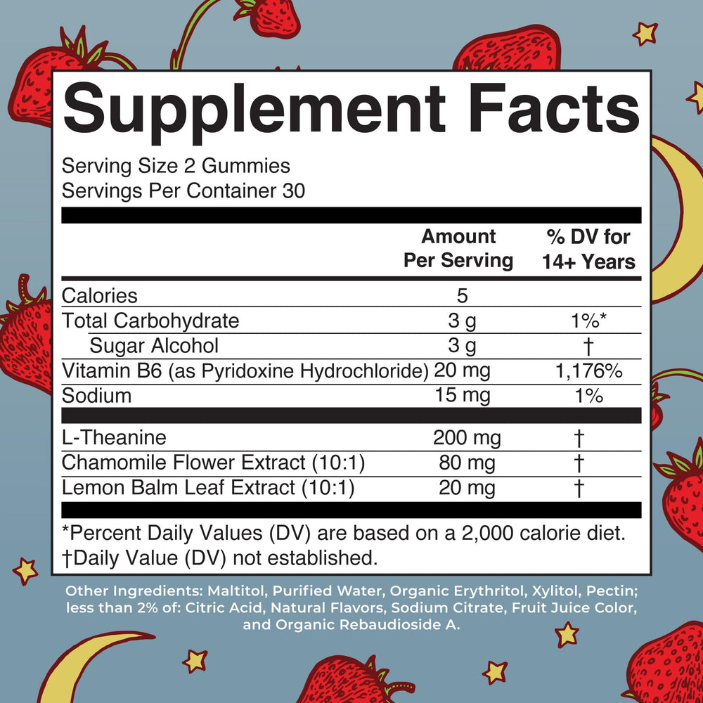 MaryRuth Organics Sleep Gummies 60-count package on a bedside table for night routine.