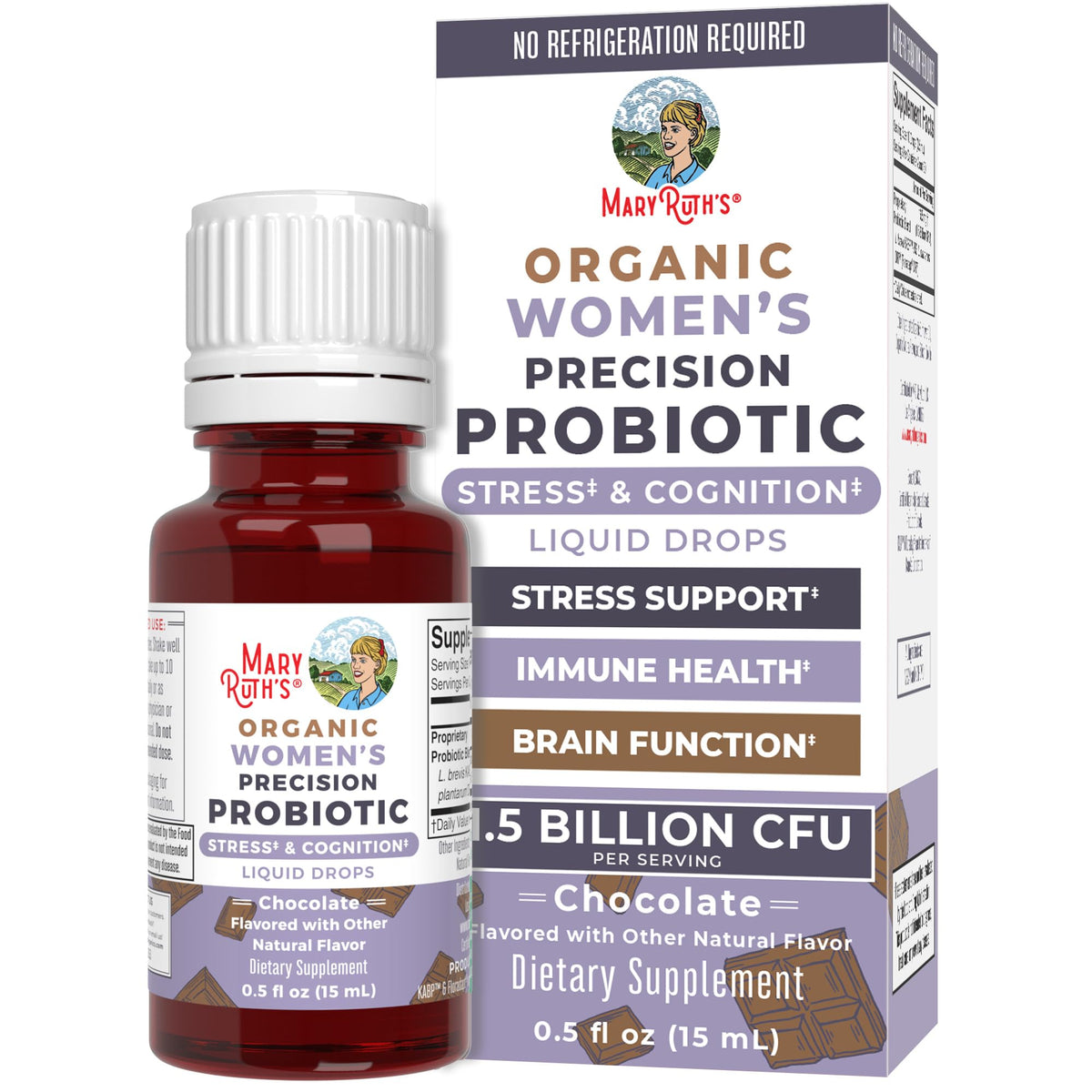 MaryRuth Organics stress cognition drops bottle for calm focus.