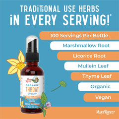 MaryRuth Organics mullein leaf spray bottle highlights throat-supporting herbs.