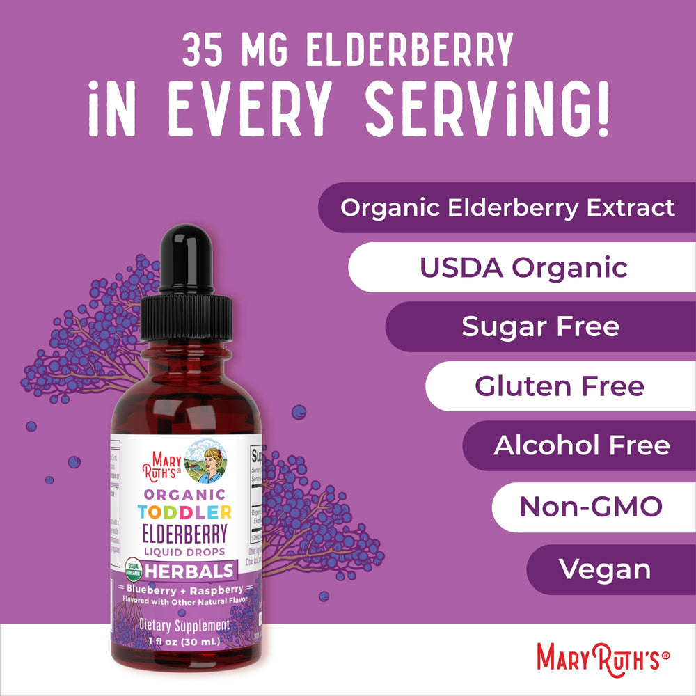 MaryRuth Organics Toddler Elderberry Syrup Clean Label Project badge on packaging
