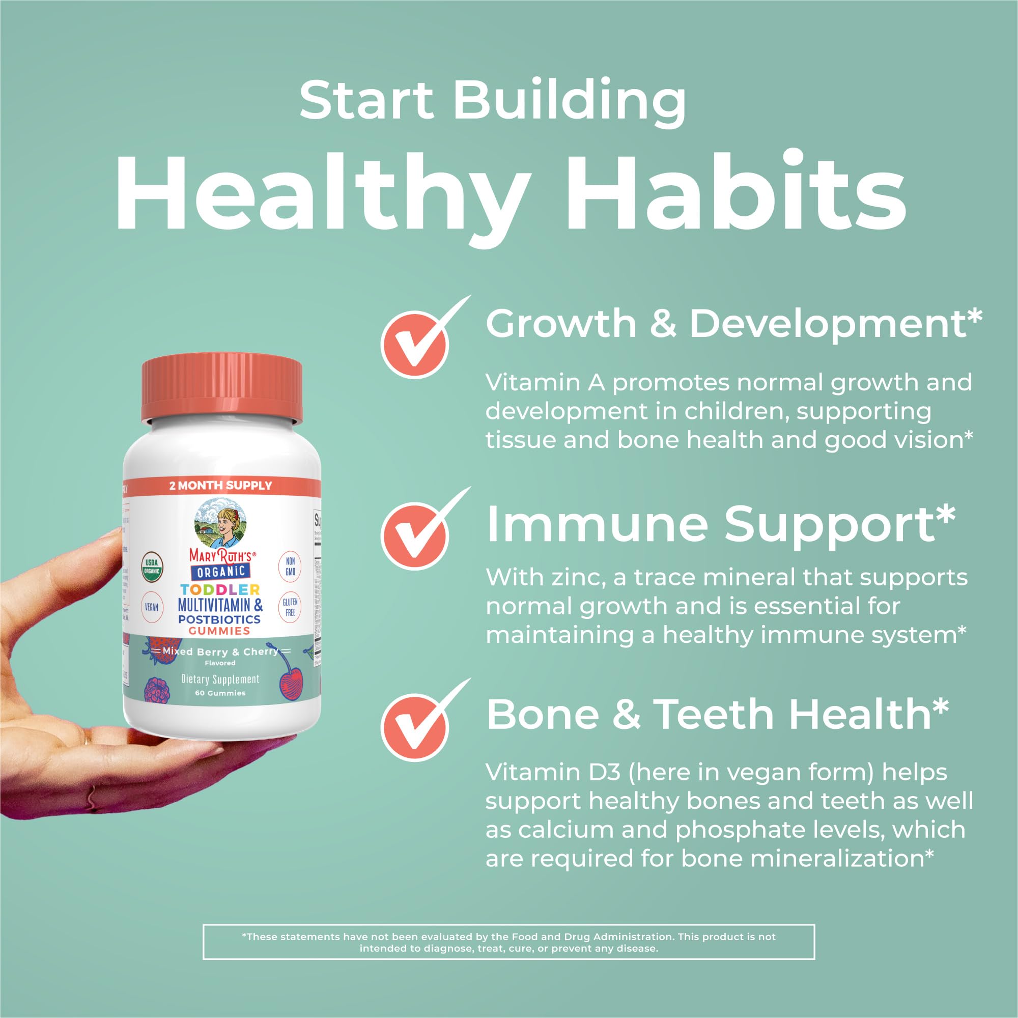 Postbiotics graphic on MaryRuth Organics packaging illustrating postbiotic blend.