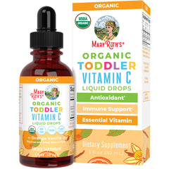 MaryRuth Organics Toddler Vitamin C Drops bottle label highlighting USDA Organic formula for daily vitamin C support