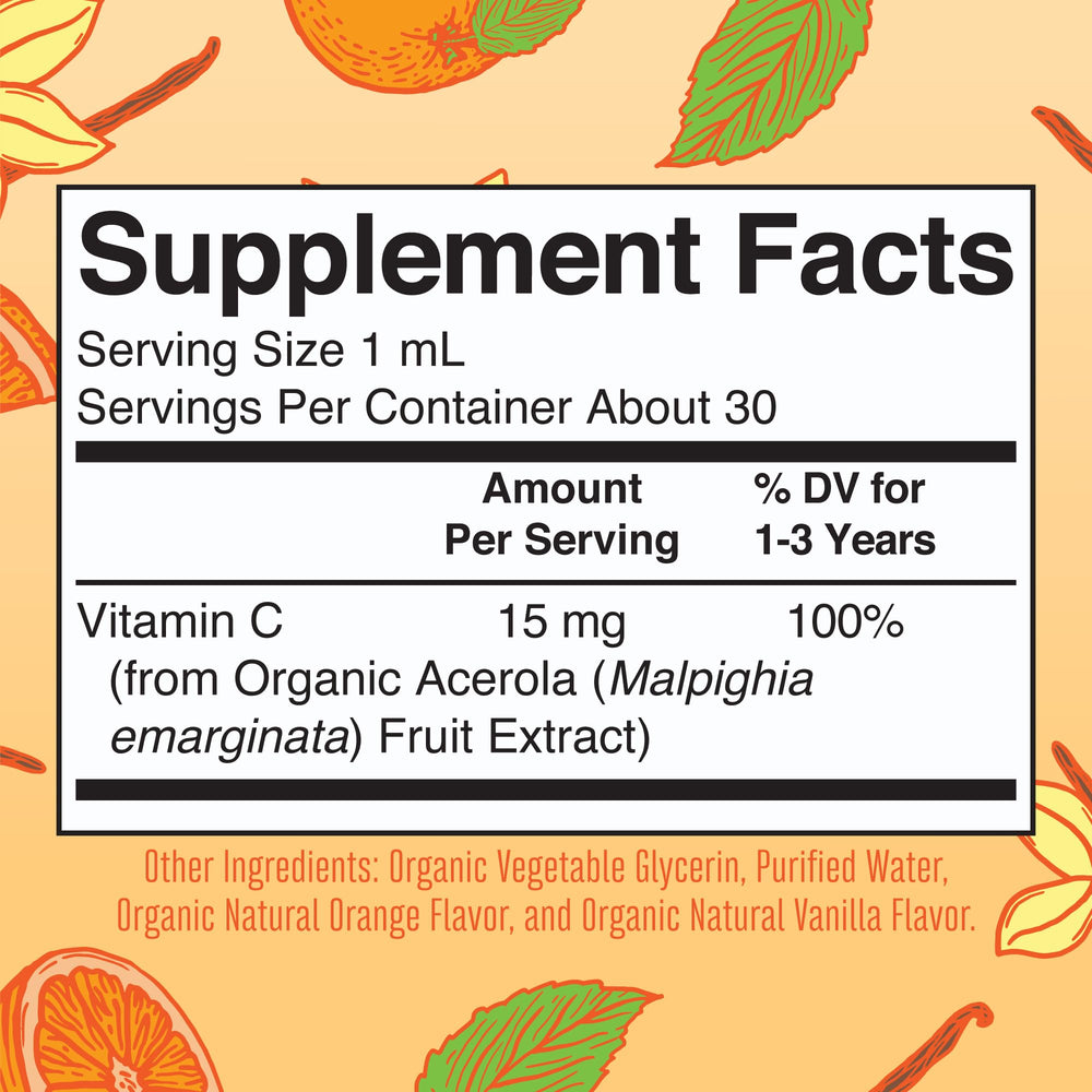 Pouring MaryRuth Organics Toddler Vitamin C Drops shows easy dropper dosing for toddlers