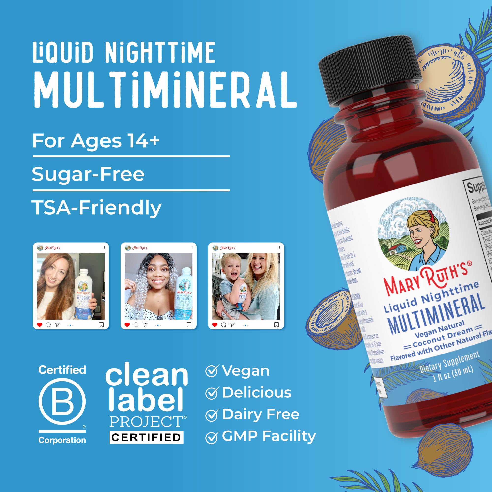 MaryRuth Organics travel-pack bottles in a small bag for TSA-friendly travel