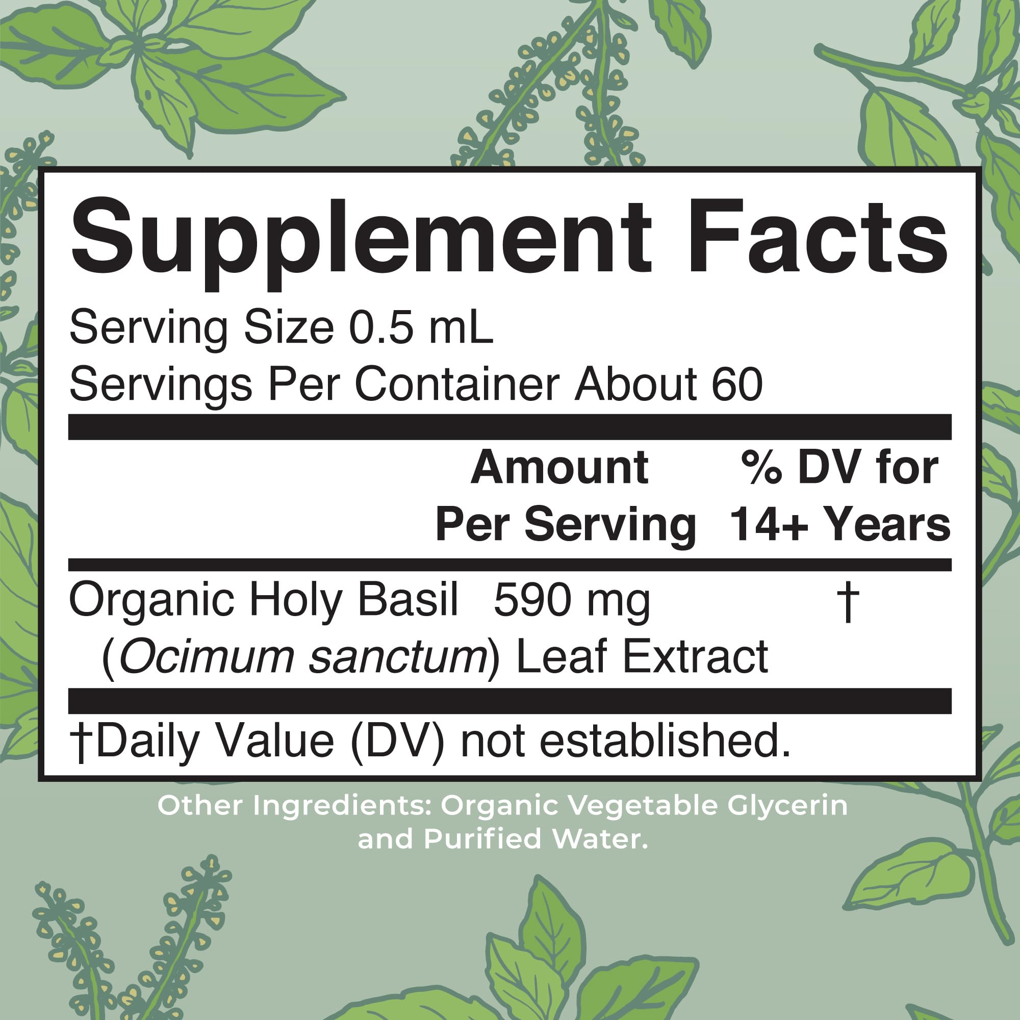 MaryRuth Organics Tulsi drops dispensed, supporting calm and focus