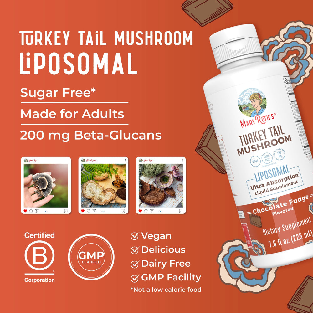 MaryRuth Organics Turkey Tail label close up showing vegan and allergen info