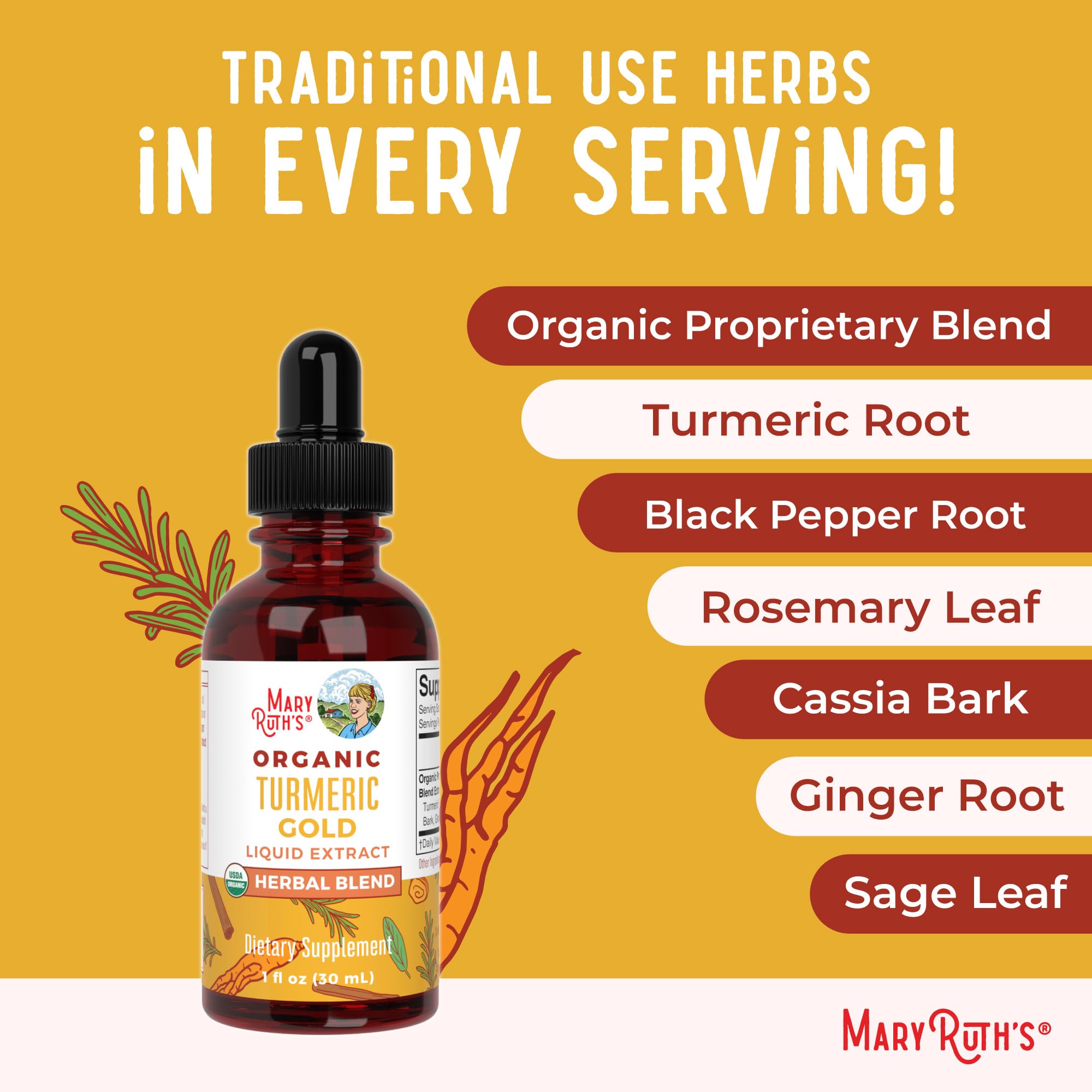MaryRuth Organics Turmeric Gold notes of rosemary and sage suggest aroma and mood balance