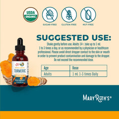 MaryRuth Organics turmeric liquid extract label close-up with USDA Organic seal.