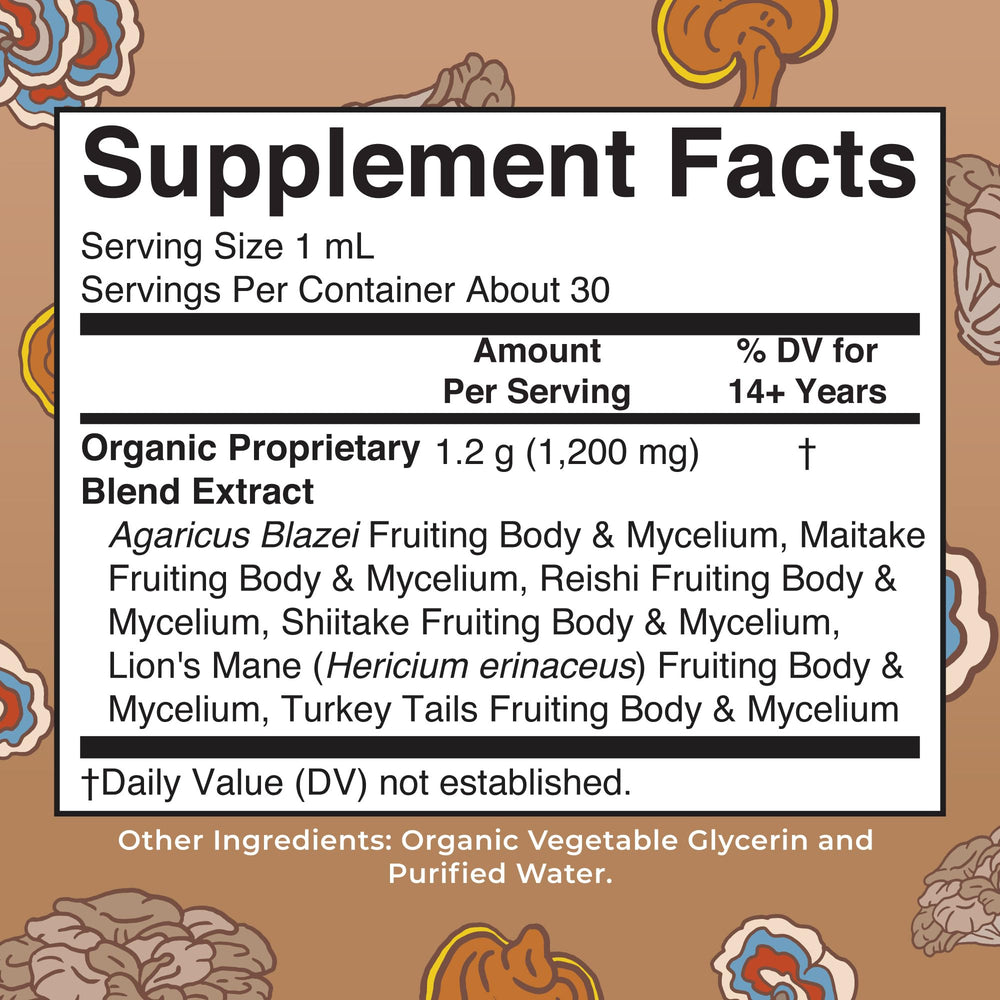 MaryRuth Organics Mushroom Complex drops pouring into water