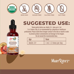 MaryRuth Organics Mushroom Complex ingredient close-up showing six mushrooms