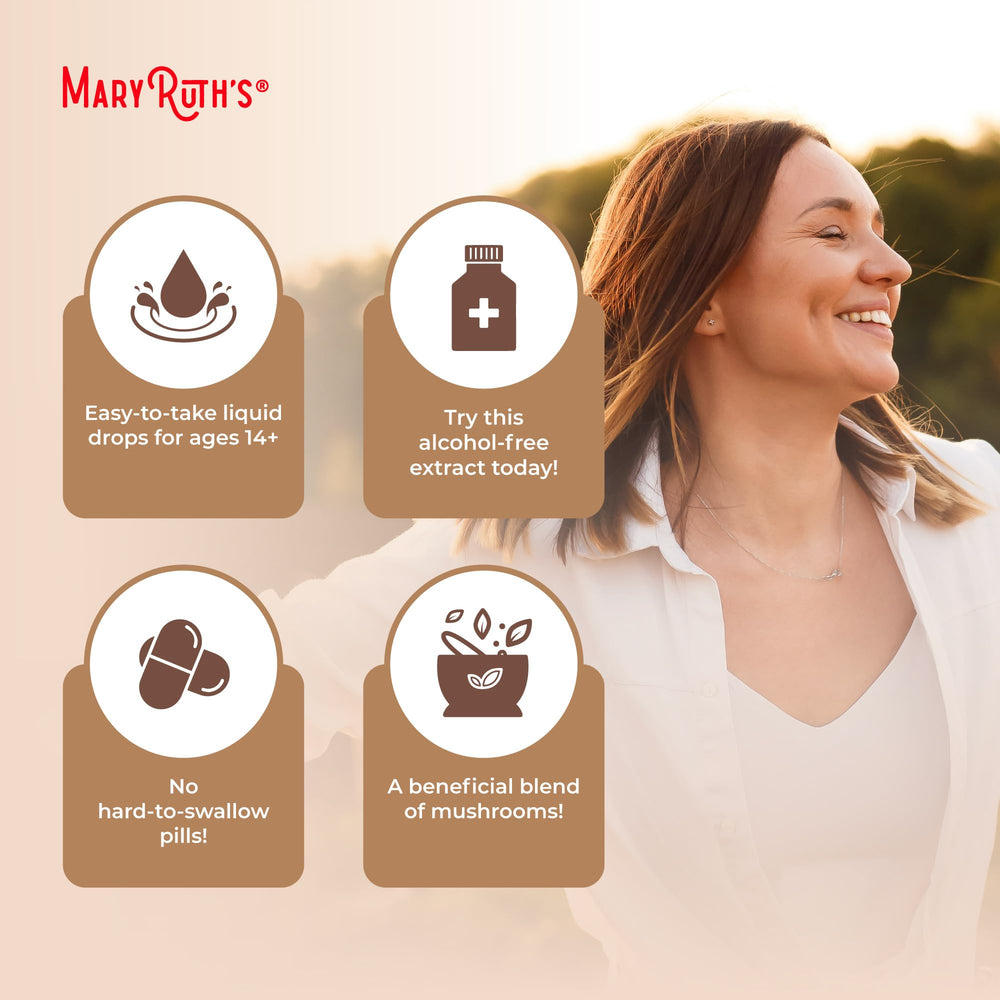 MaryRuth Organics Mushroom Complex morning routine with drops