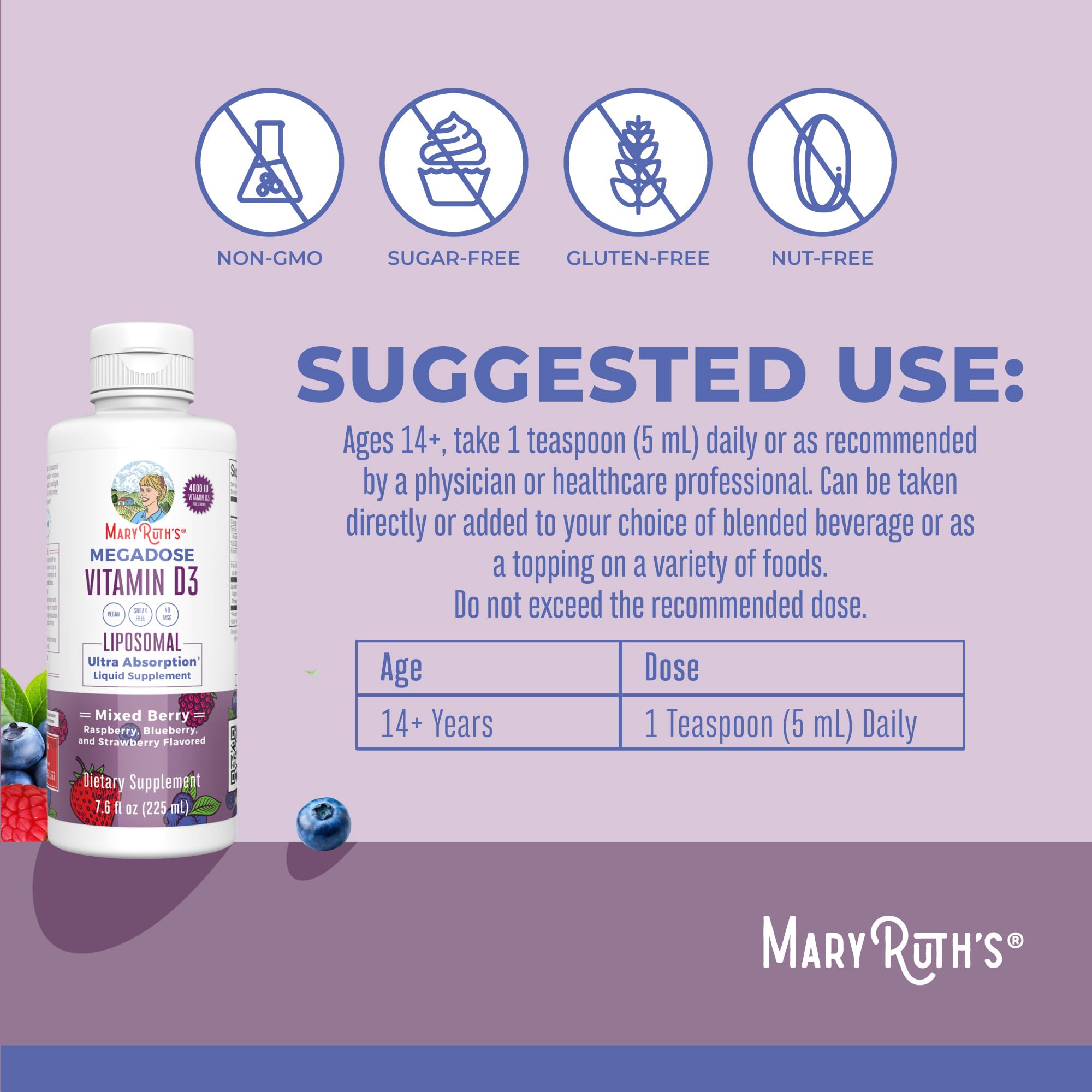 MaryRuth Organics vegan D3 Liposomal bottle with plant-based vitamin D