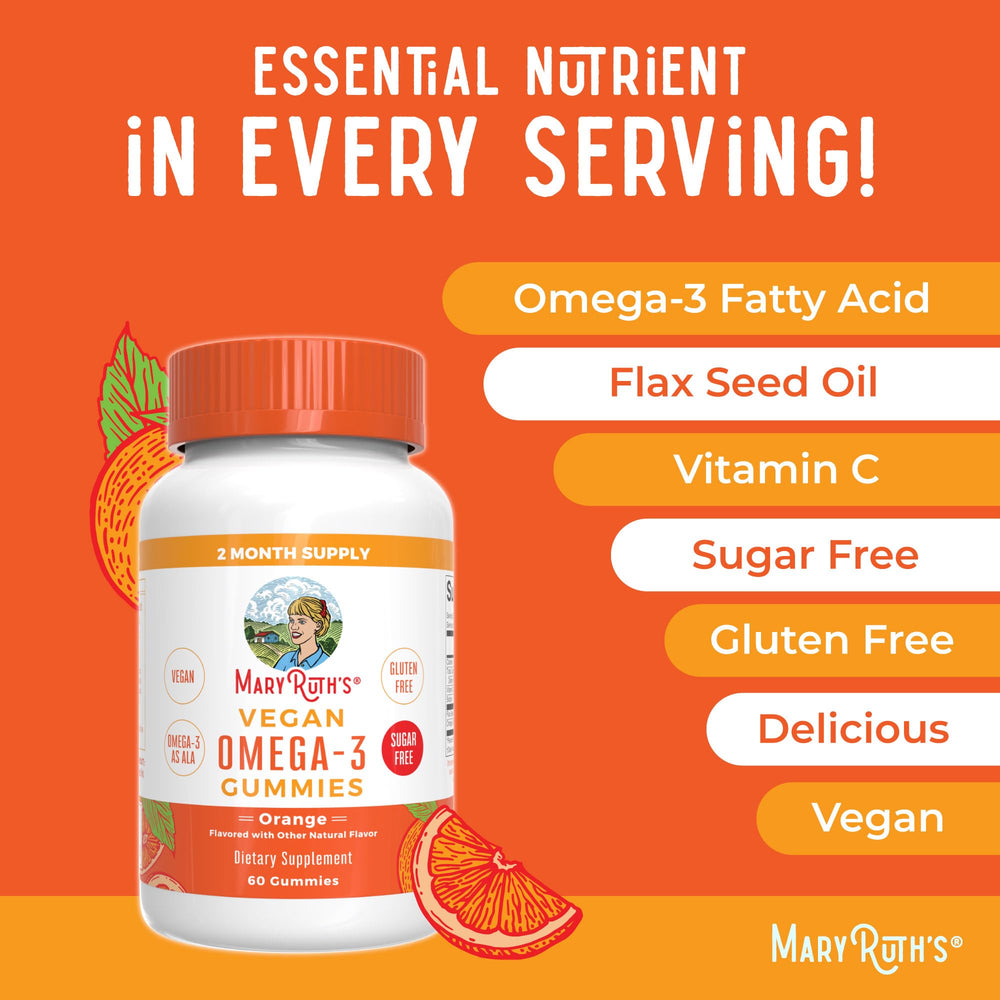 MaryRuth Organics omega-3 gummies with orange flavor encourage a simple daily ritual.