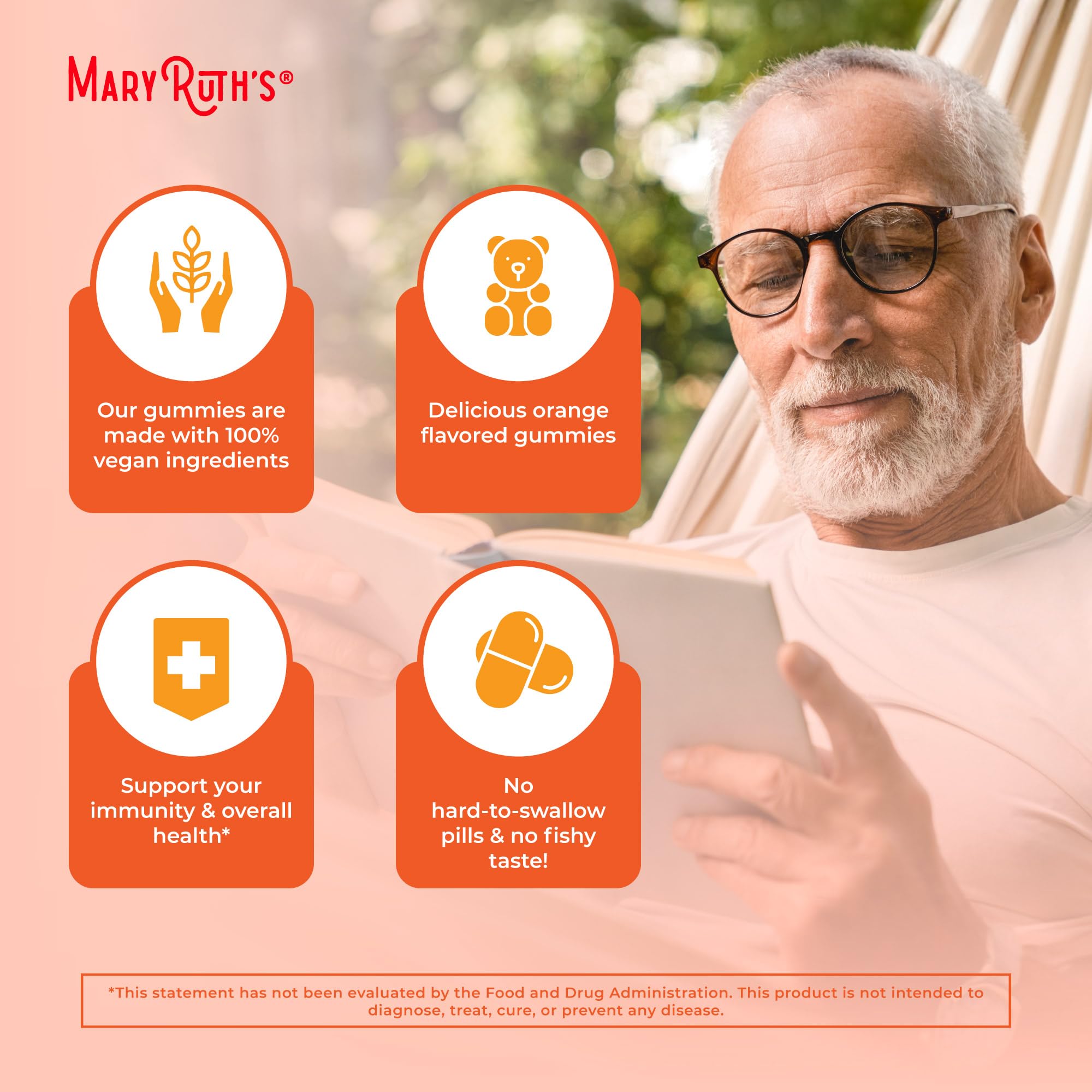 MaryRuth Organics gummy texture closeup highlights chewy, easy-to-chew experience for adults.