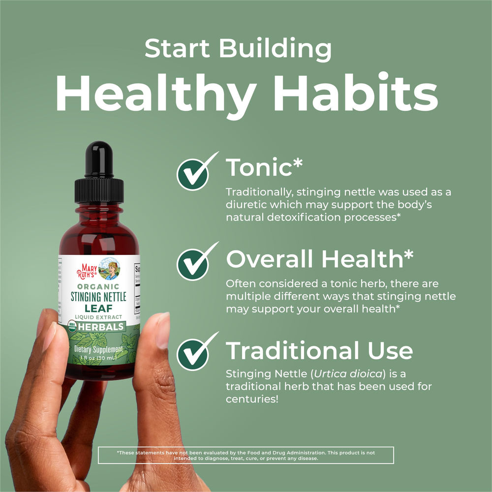 MaryRuth Organics vegan organic seal on nettle extract packaging