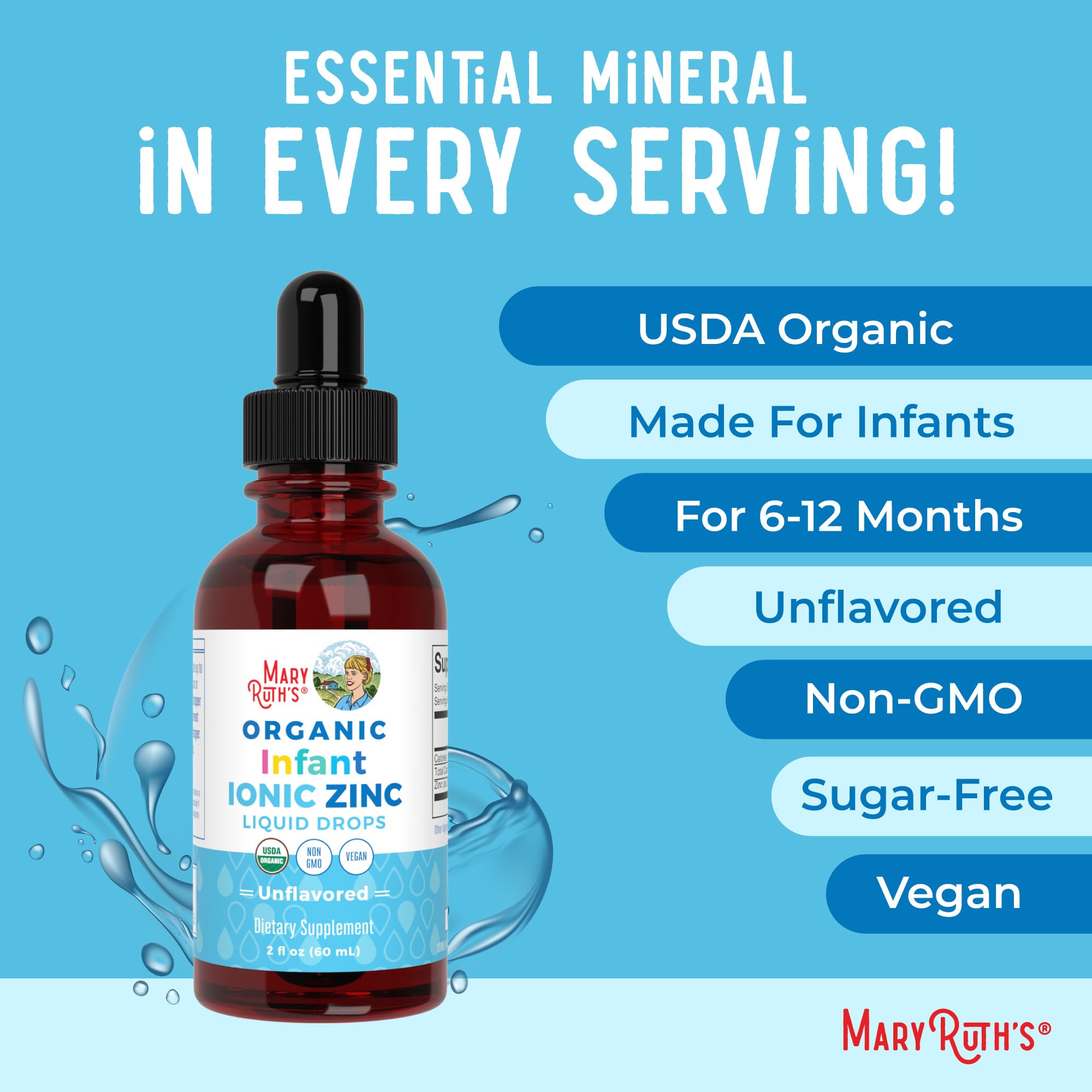 MaryRuth Organics vegan organic zinc label emphasizes plant-based ingredients.