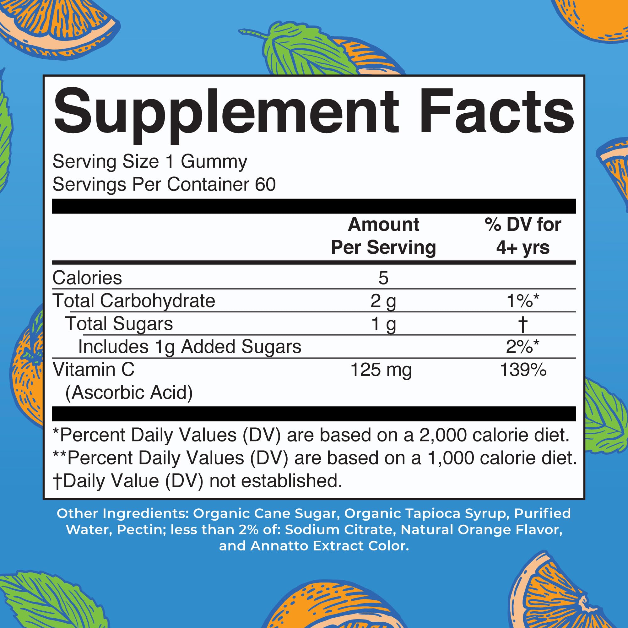 MaryRuth Organics Vitamin C Gummies bottle back details, non-GMO and pectin-based