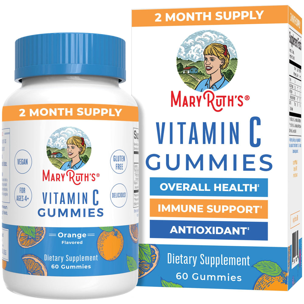 MaryRuth Organics Vitamin C Gummies bottle front view with orange flavor highlight for immune support