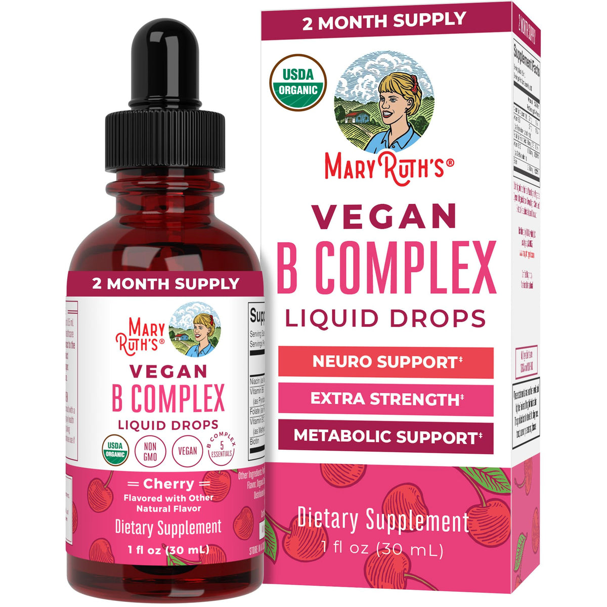 MaryRuth Organics Vitamin B Complex bottle with dropper for daily use.