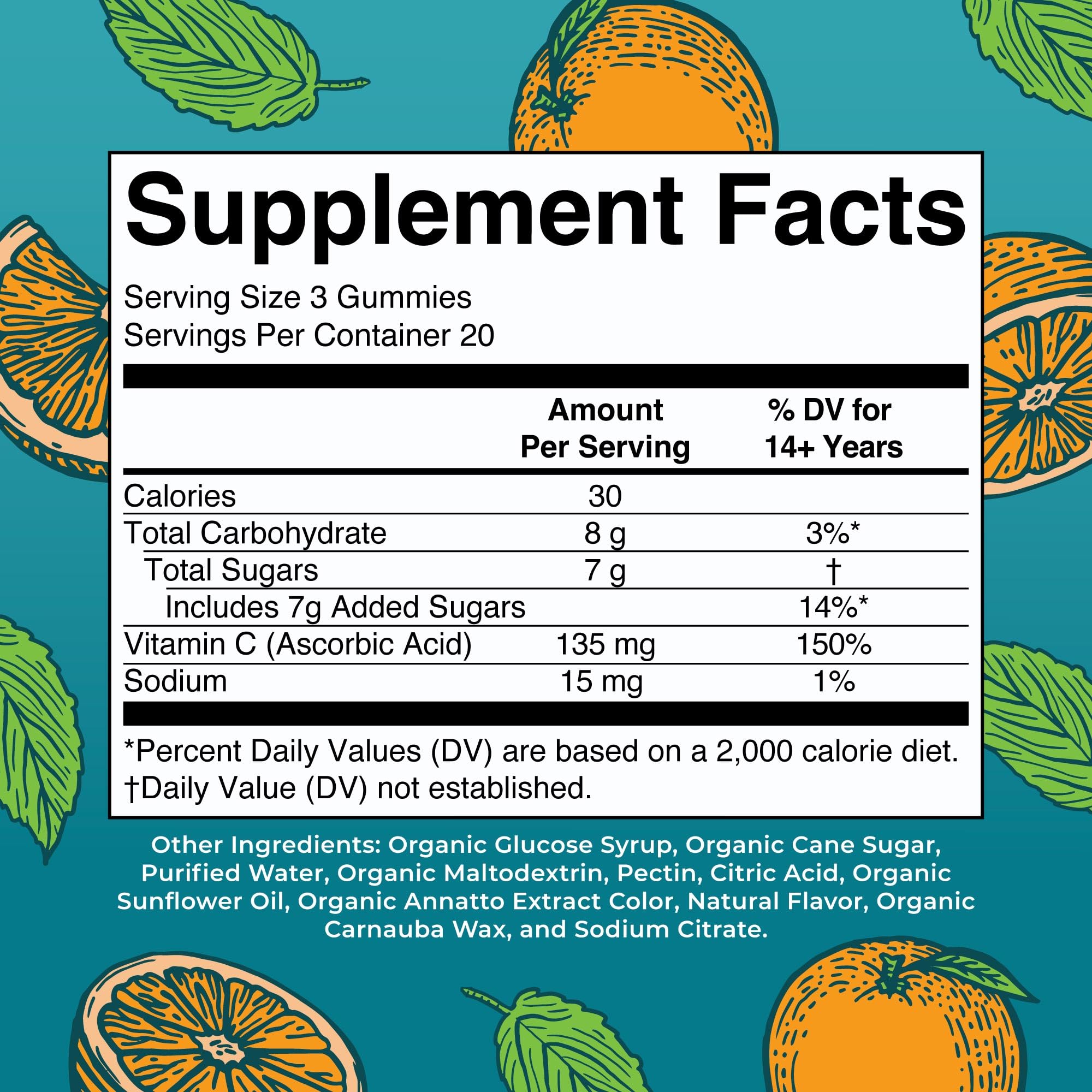 MaryRuth Organics gummies close-up shows chewy texture and bright orange flavor for daily use.
