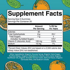 MaryRuth Organics gummies close-up shows chewy texture and bright orange flavor for daily use.