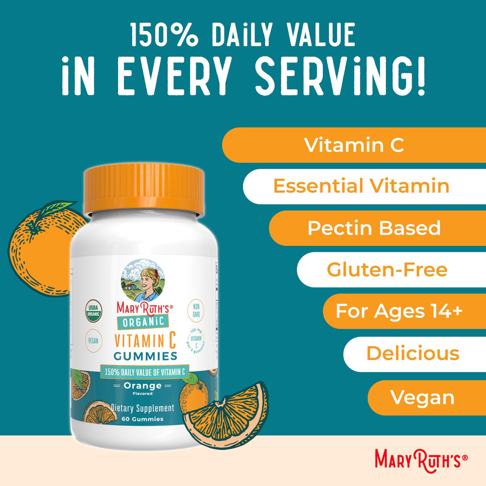 MaryRuth Organics vegan icon on packaging emphasizes plant-based formulation.