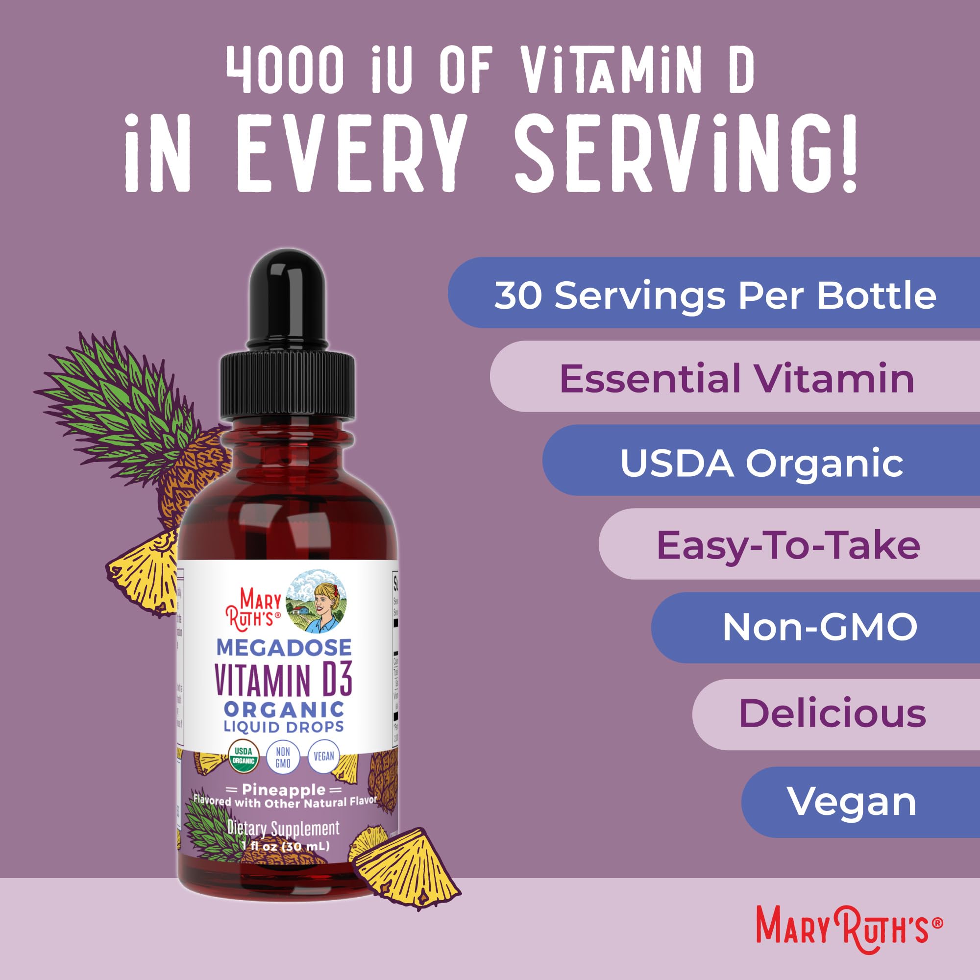 Vegan non-GMO certification icons on bottle highlight ethical ingredients.
