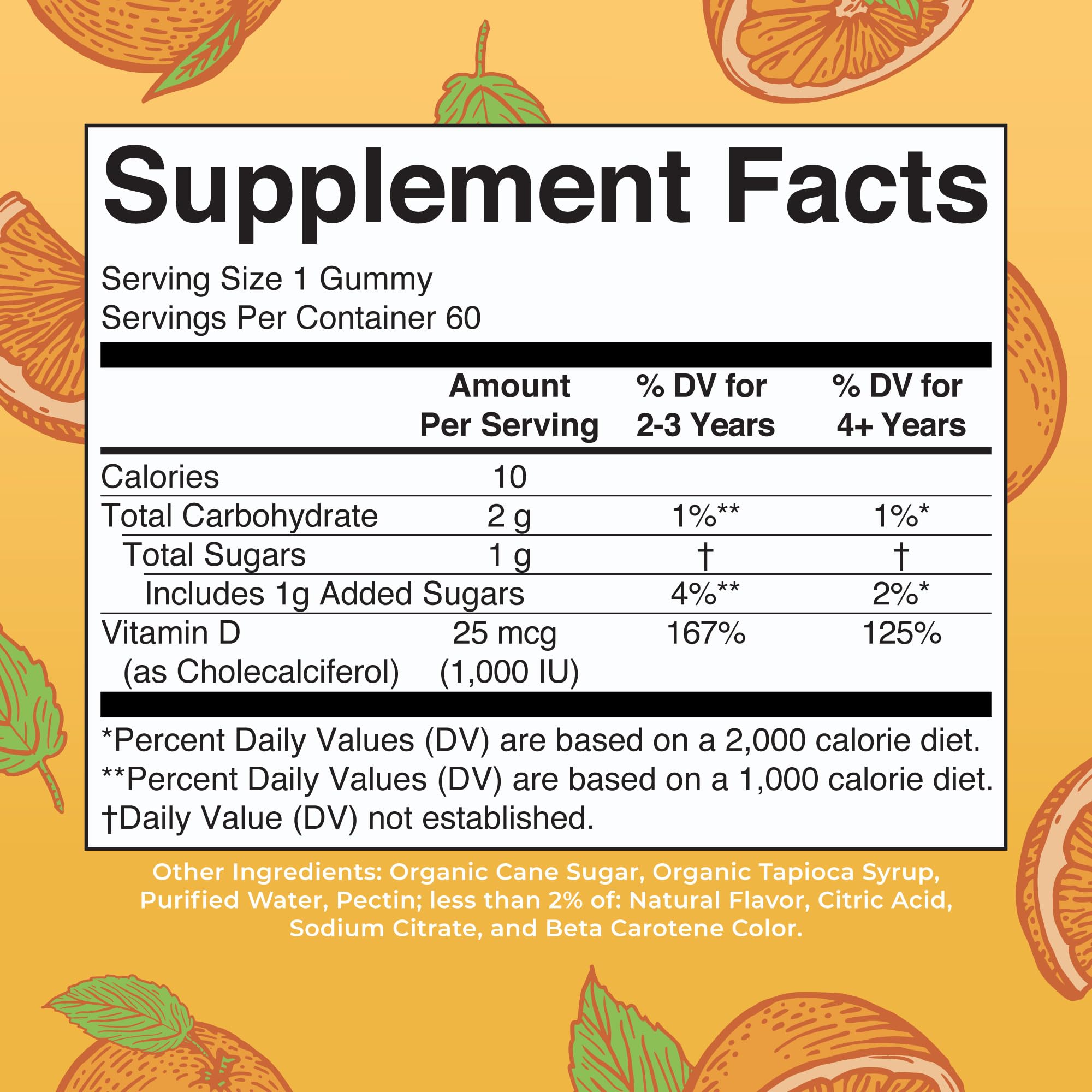 MaryRuth Organics Vitamin D3 gummies bottle back with ingredient highlights