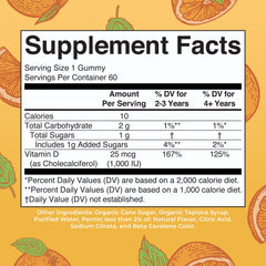 MaryRuth Organics Vitamin D3 gummies bottle back with ingredient highlights