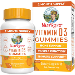 MaryRuth Organics Vitamin D3 gummies bottle front highlighting vegan 1000IU for bone support