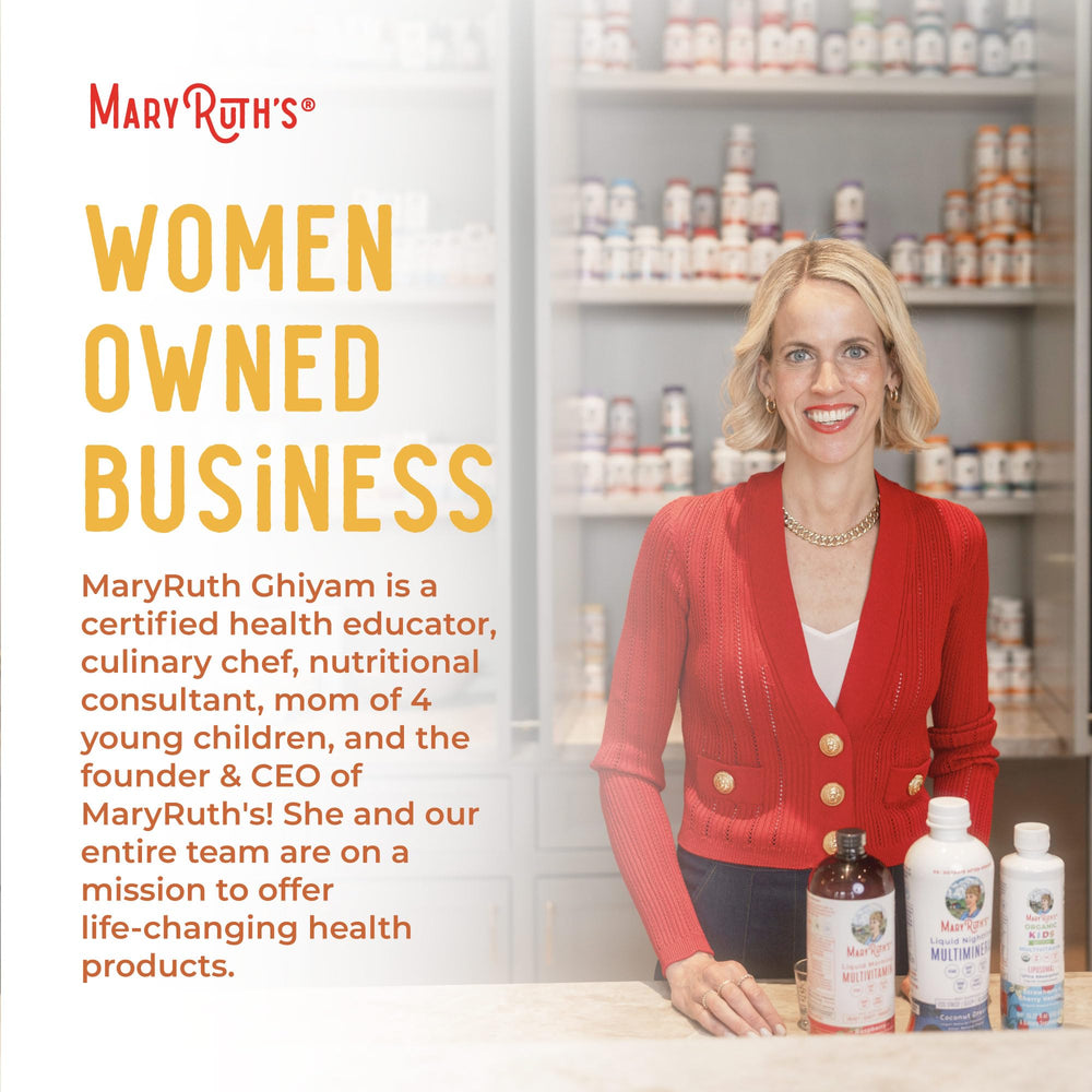 Daily-use MaryRuth Organics Vitamin D3 gummies beside a glass of water