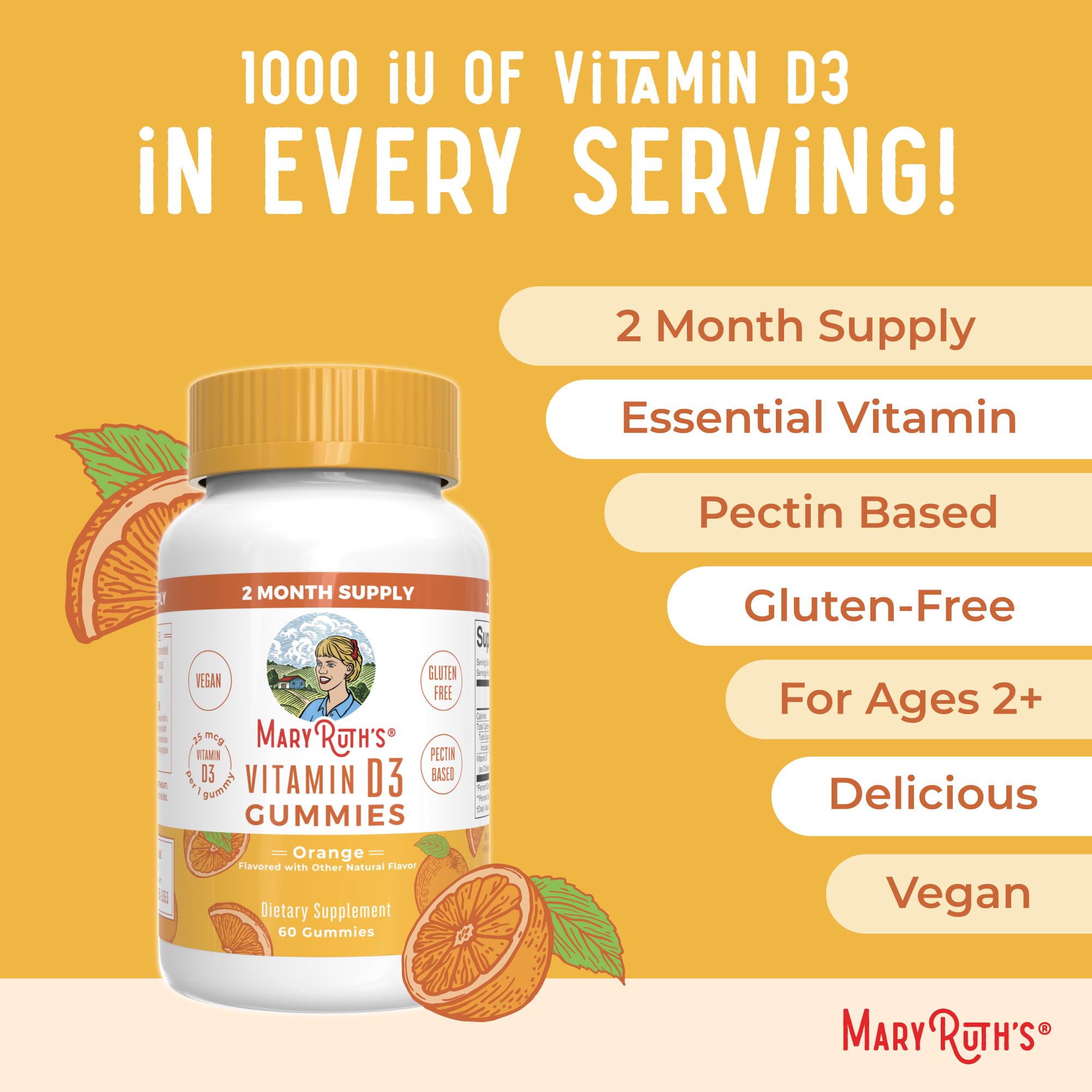 Kid-friendly dosage visual for MaryRuth Organics Vitamin D3 gummies