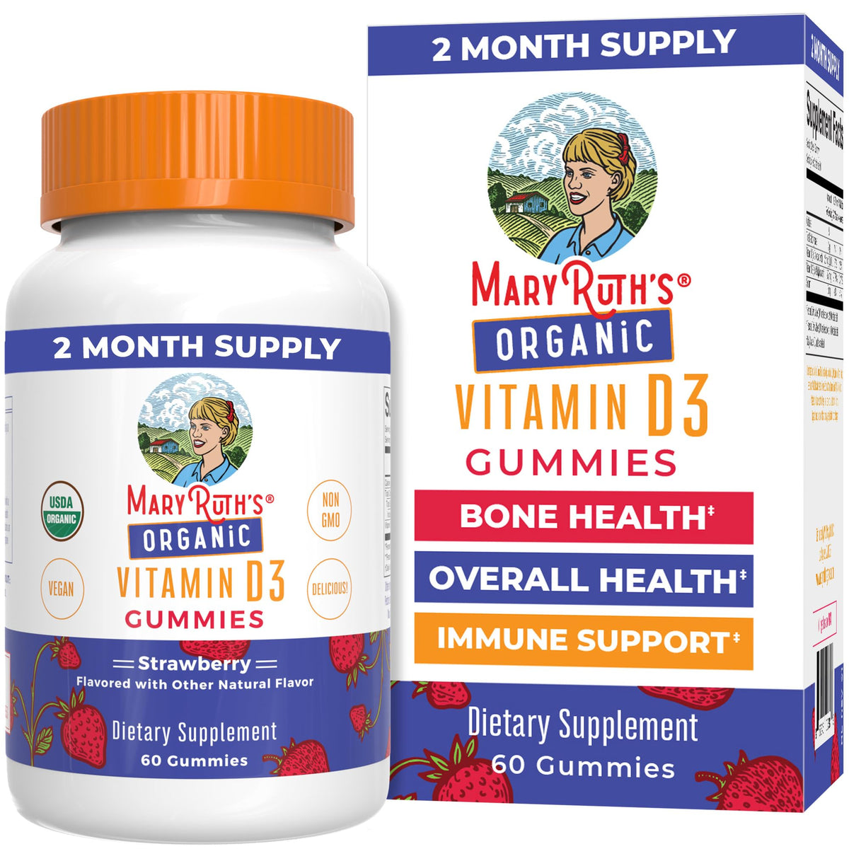 MaryRuth Organics Vitamin D3 Gummies strawberry bottle supports immune health for daily use
