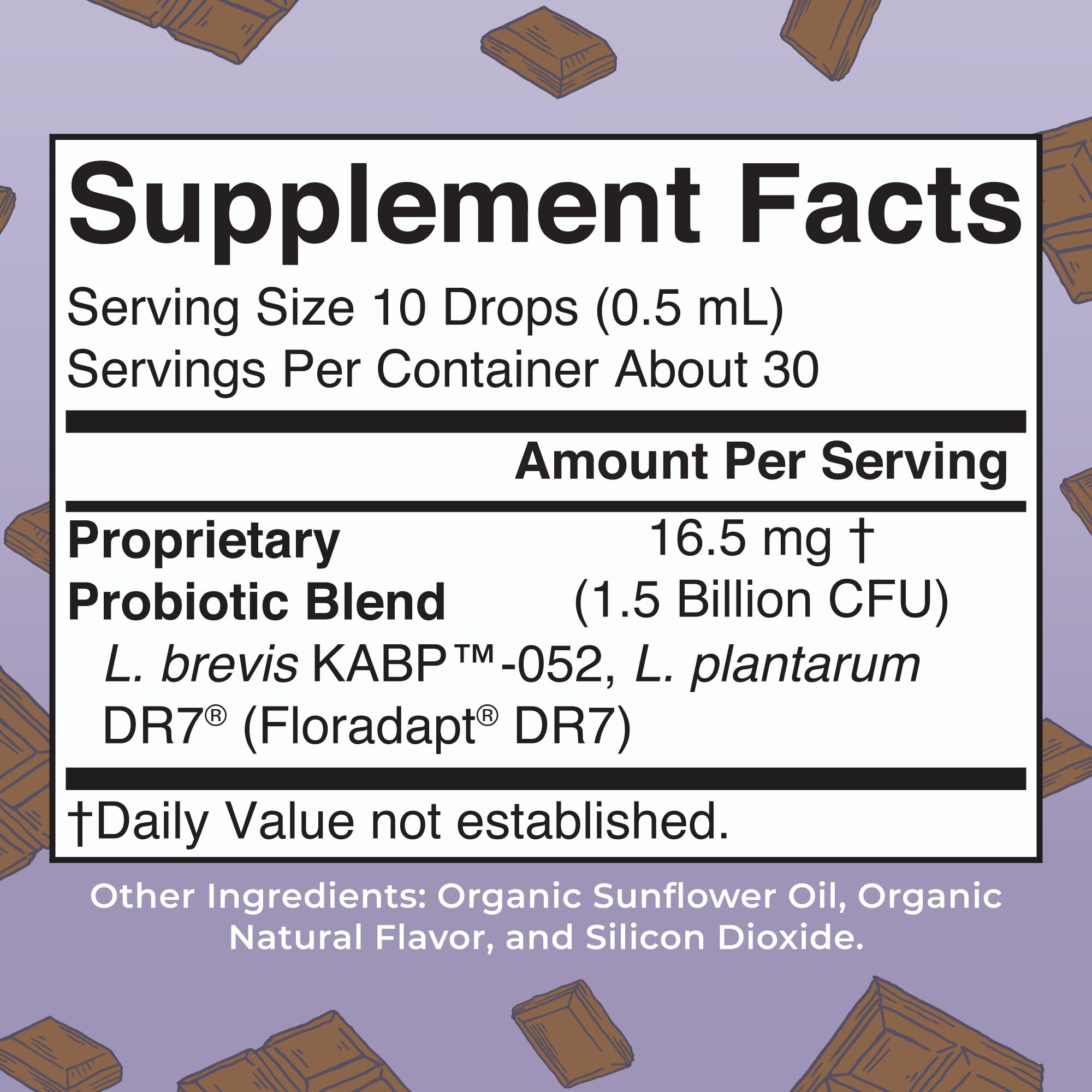 MaryRuth Organics women probiotic drops close-up highlighting chocolate flavor and daily use.