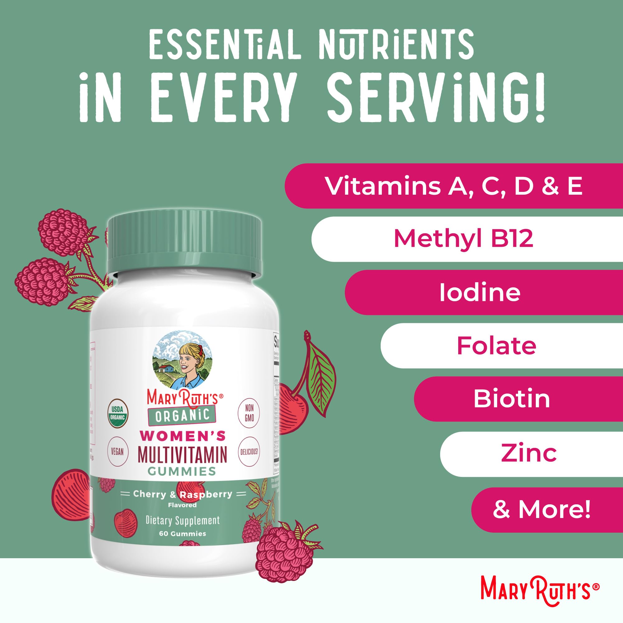 MaryRuth Organics vegan label on multivitamin gummies package