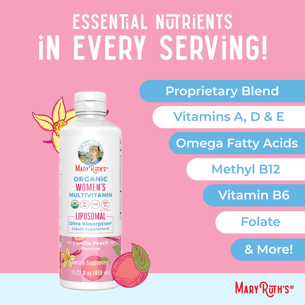 MaryRuth Organics Women's Multivitamin with vitamin D3 and omega-3 DHA for immune-support.