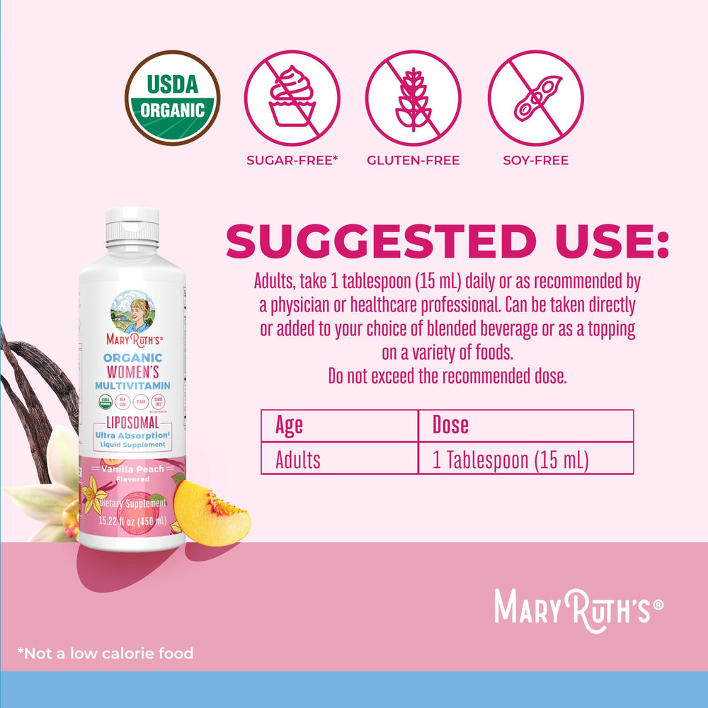 MaryRuth Organics Women's Multivitamin liposomal pour demonstrates easy daily dosing.