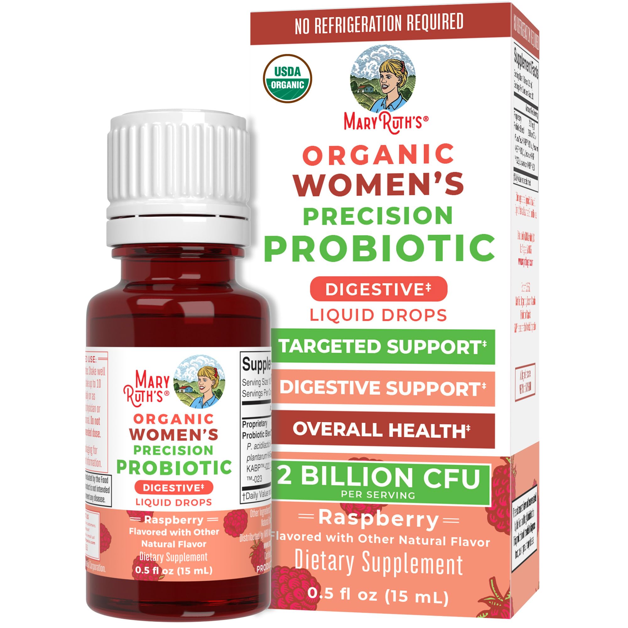 MaryRuth Organics Women's Probiotic Liquid Drops bottle closeup for daily digestive health support