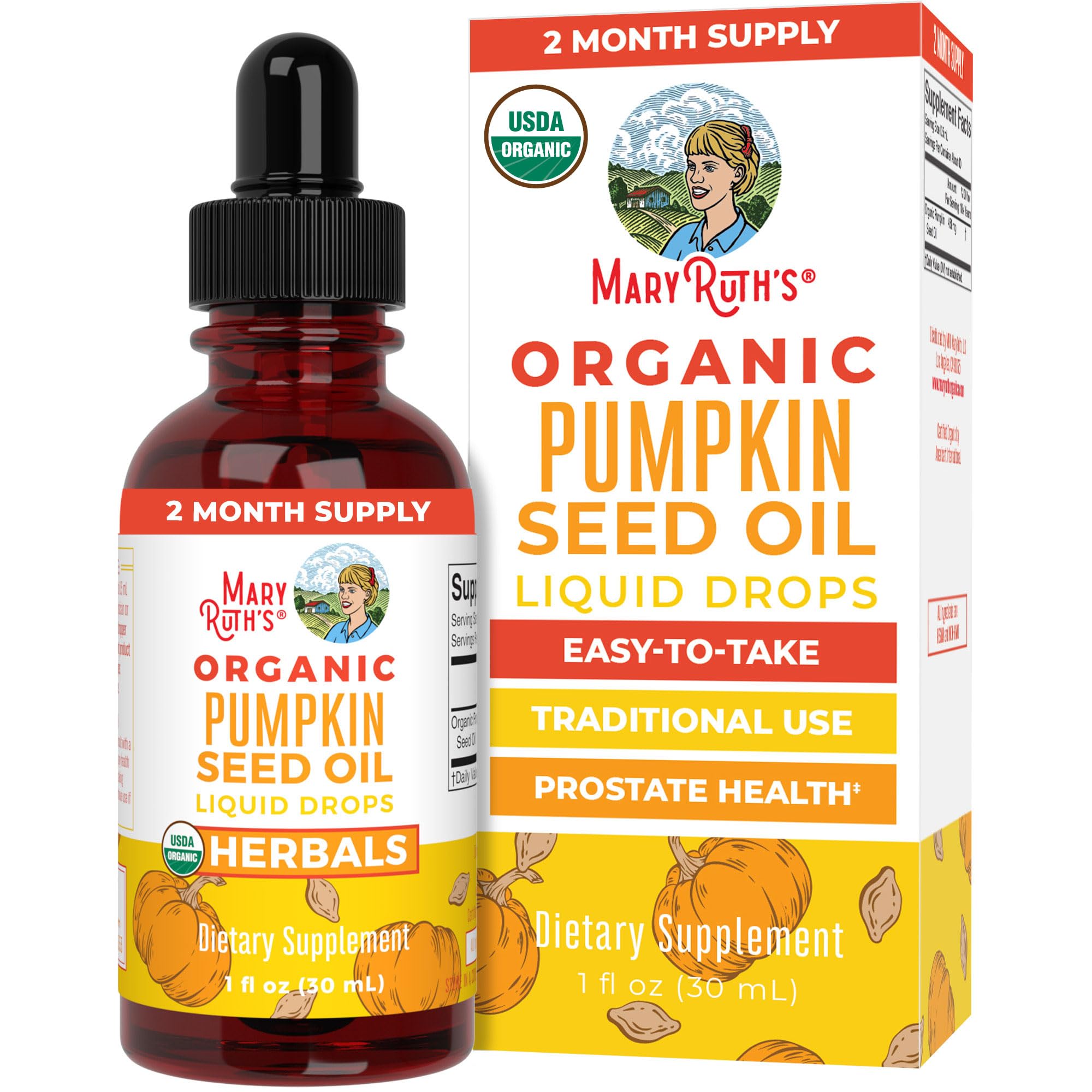MaryRuth Organics pumpkin seed oil bottle close-up for easy daily drops