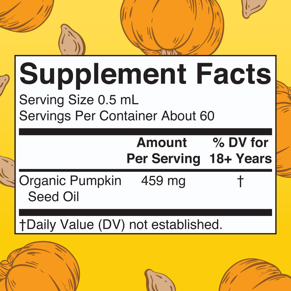 MaryRuth Organics pumpkin seed oil drops with dosage guide for convenient use