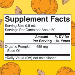 MaryRuth Organics pumpkin seed oil drops with dosage guide for convenient use