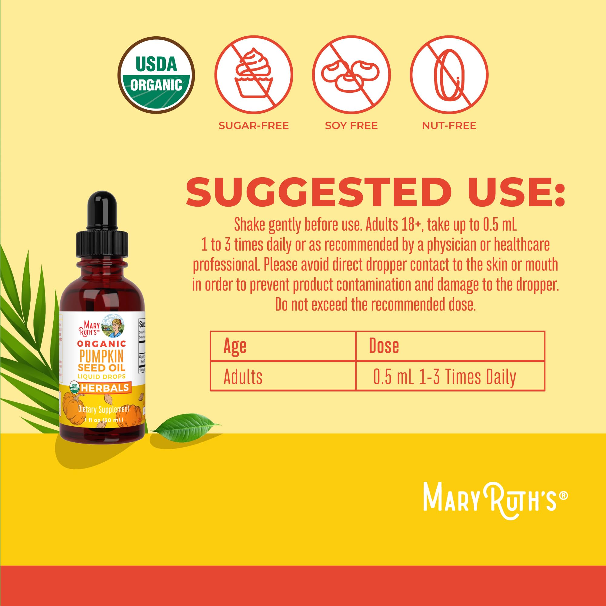 MaryRuth Organics pumpkin seed oil glass bottle label shows organic status