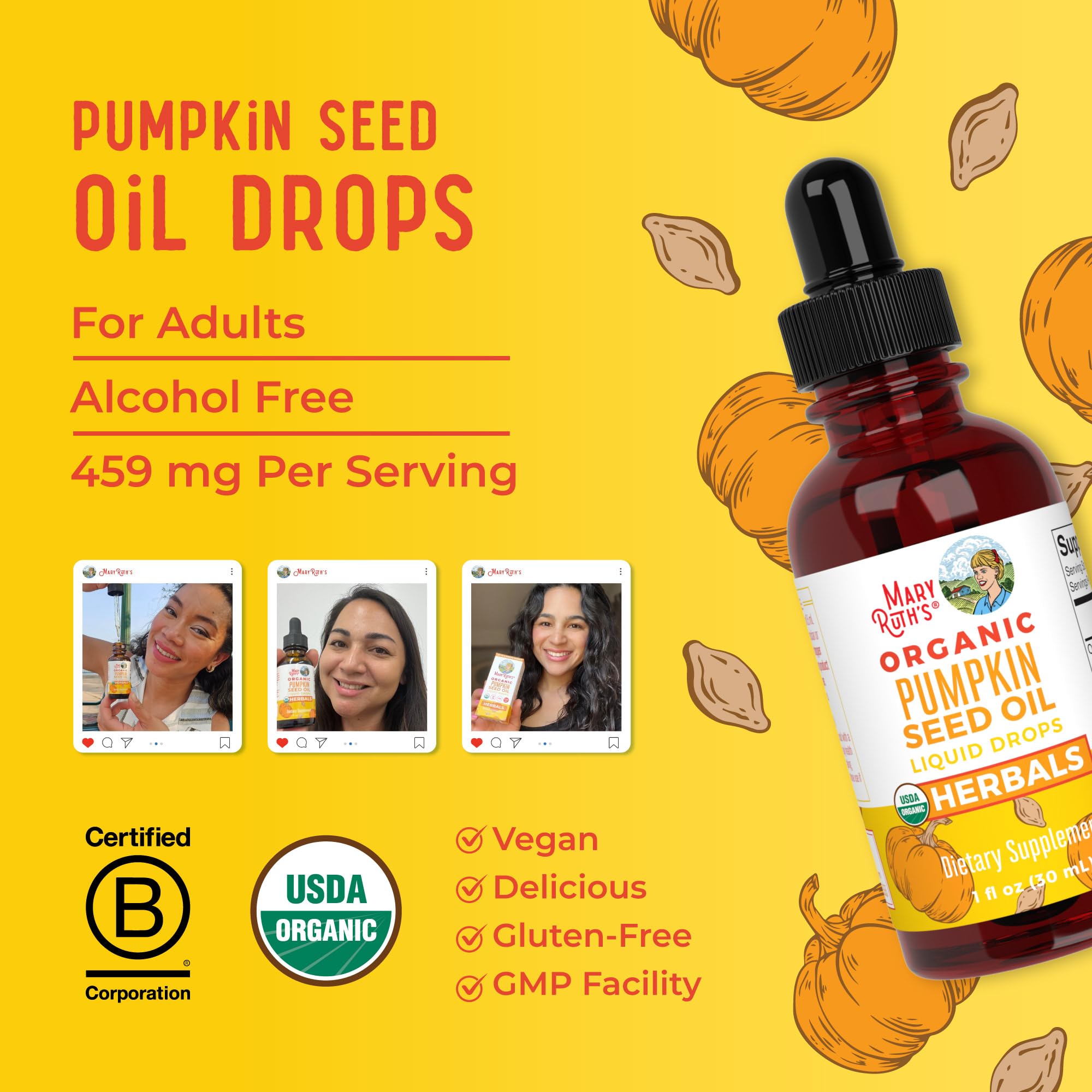 MaryRuth Organics pumpkin seed oil sugar free label shown on bottle