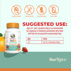 MaryRuth Organics Teen Multivitamin label nutrition panel highlights immune-friendly vitamin blend.