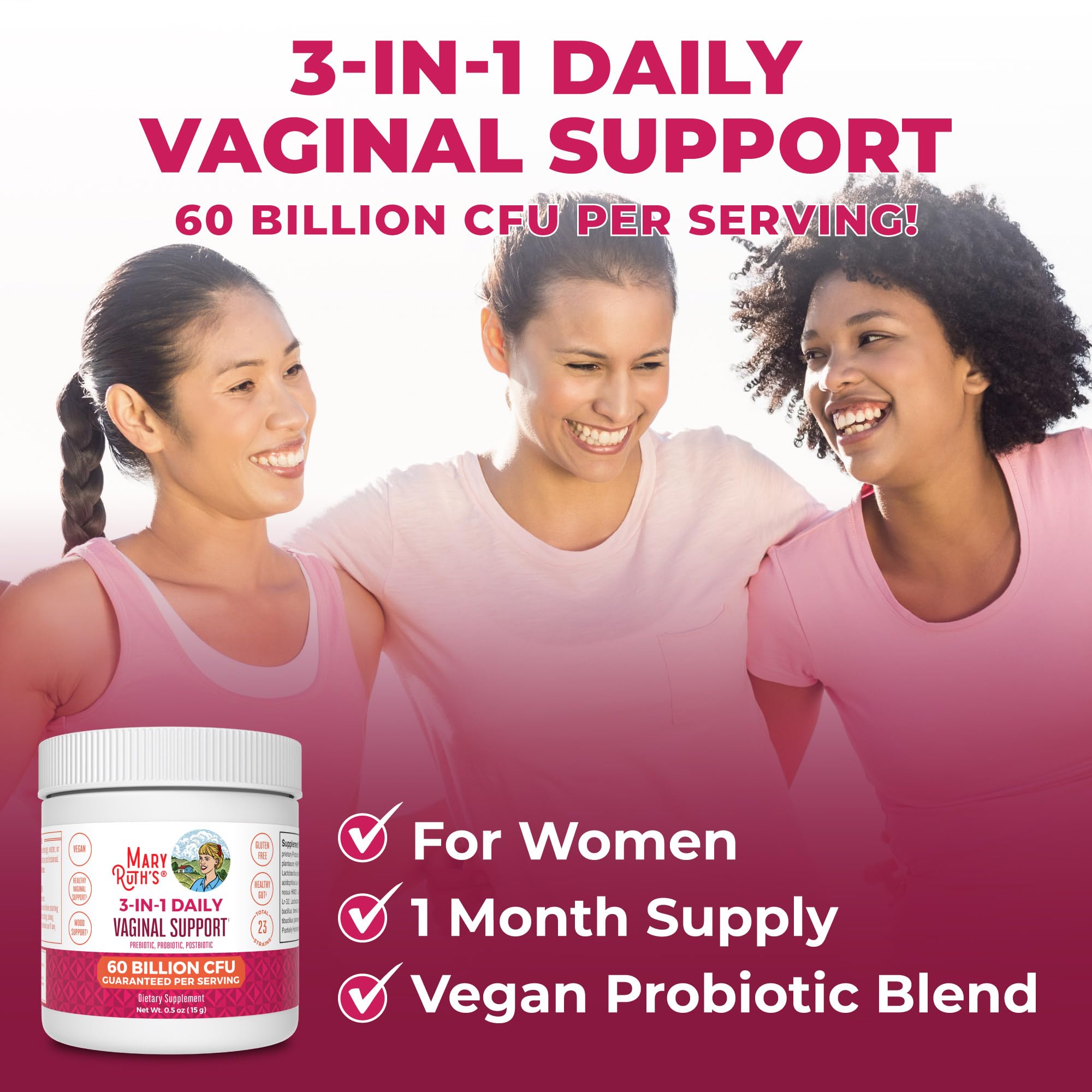 MaryRuth's dairy-free probiotic powder ready beside a glass of water