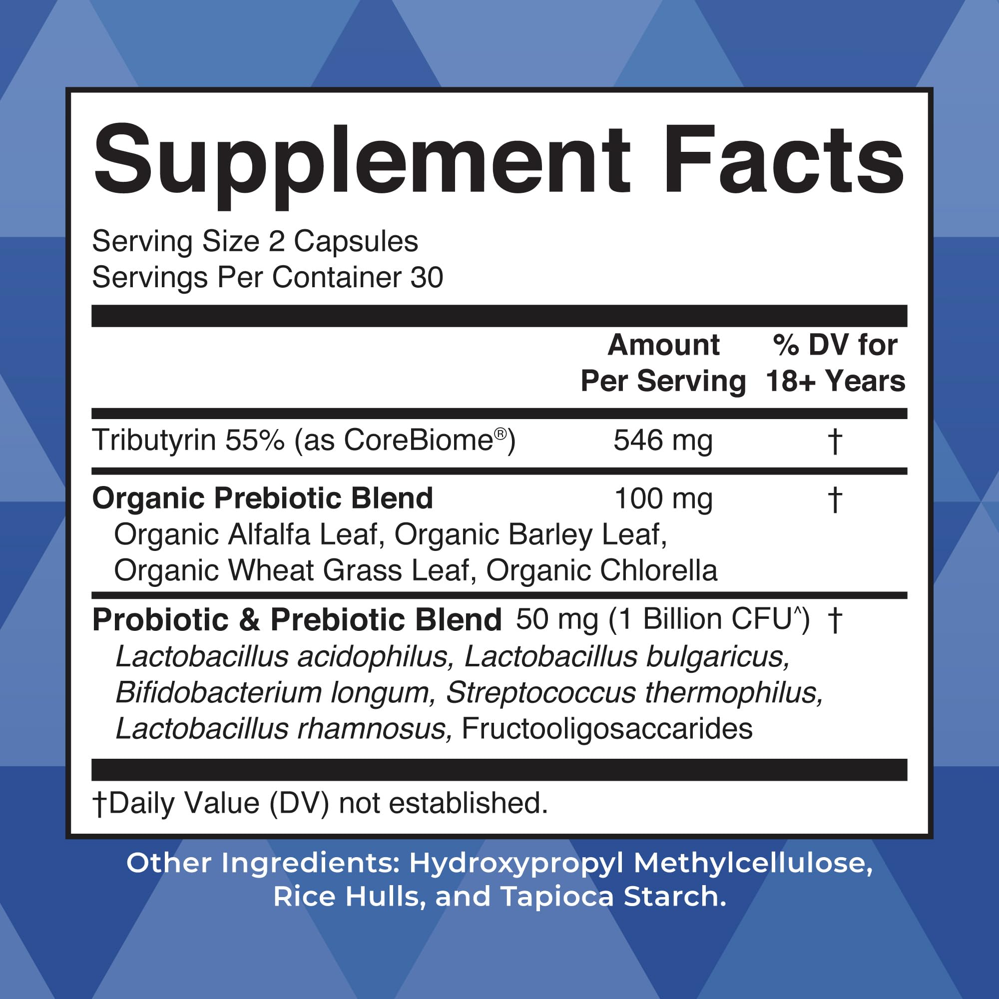 Close-up of MaryRuth's Complete Gut Health+ label featuring Corebiome butyrate and probiotics