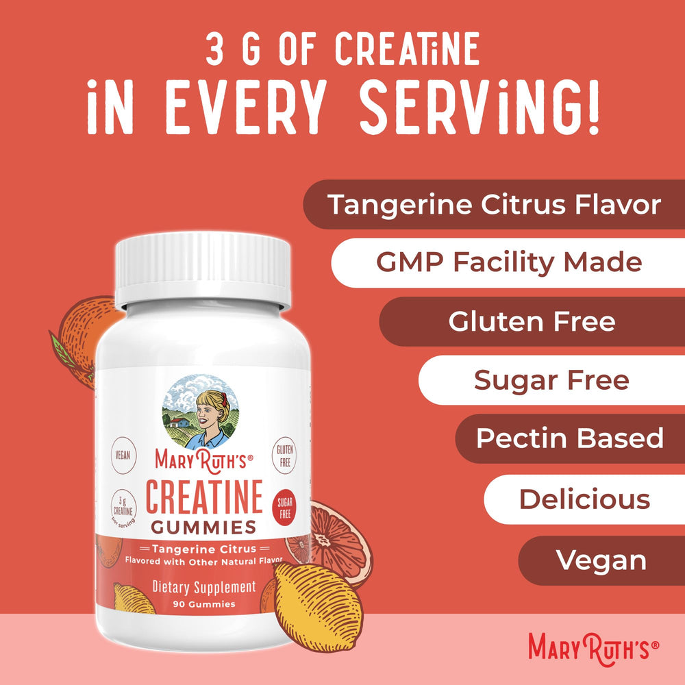 MaryRuth Organics Creatine Gummies with gym gear for post-workout fuel