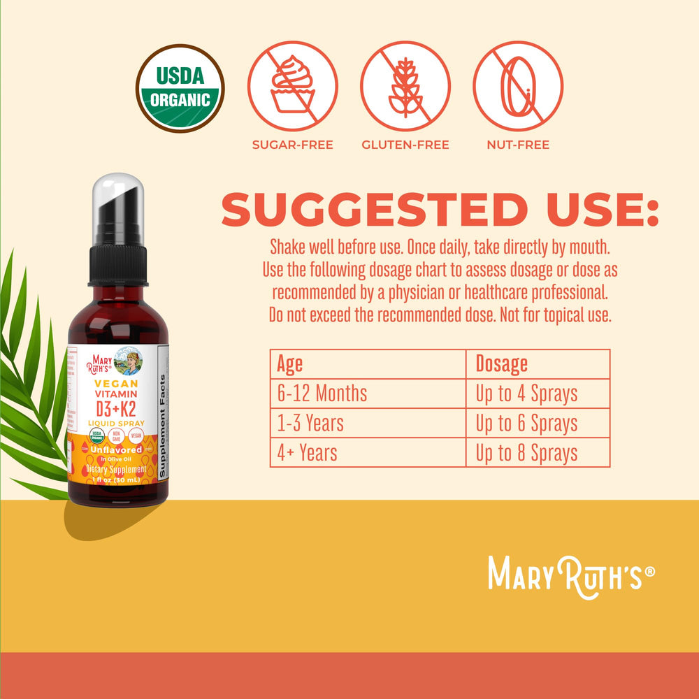 MaryRuths Organic label closeup shows USDA Organic vegan formula.