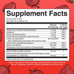 MaryRuth's Energy Dissolving Strip front packaging highlights vegan, gluten-free formula.
