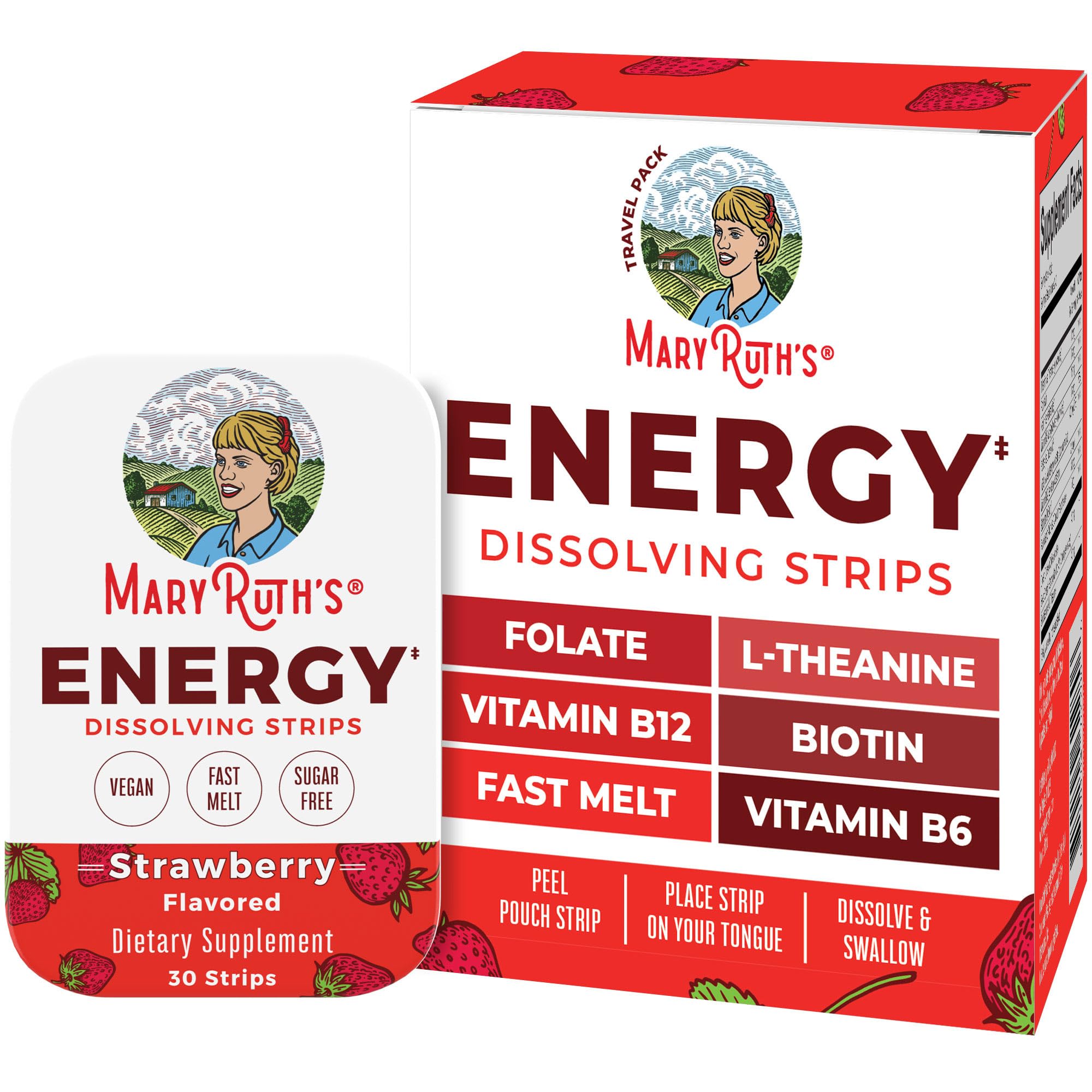 MaryRuth's Energy Dissolving Strip strawberry pouch for quick energy on the go.